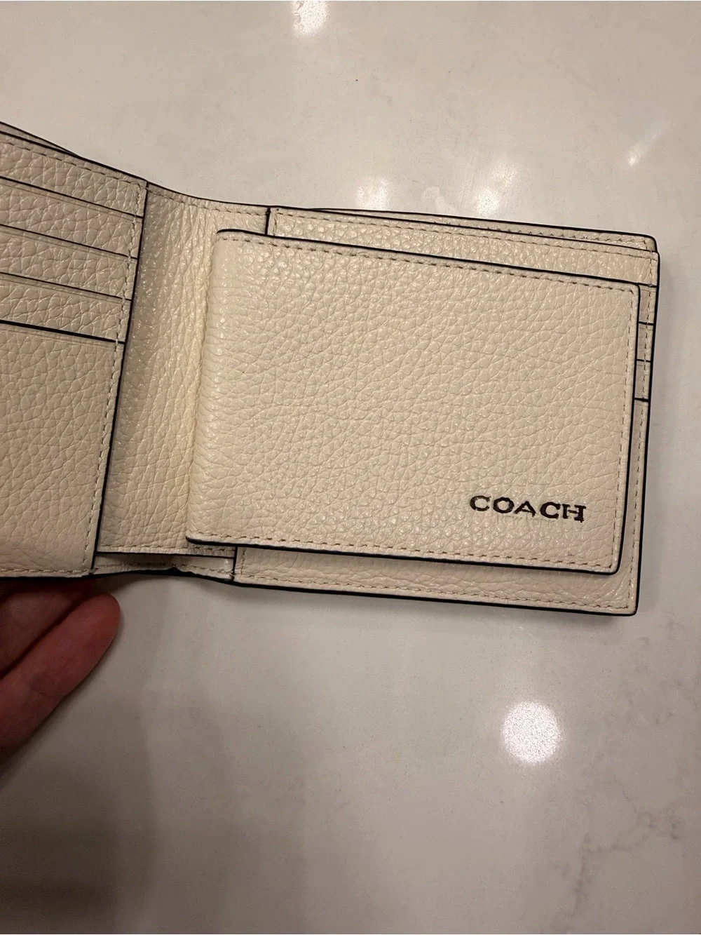 Coach Men’s Pebbled Leather Bifold Wallet — Cream
